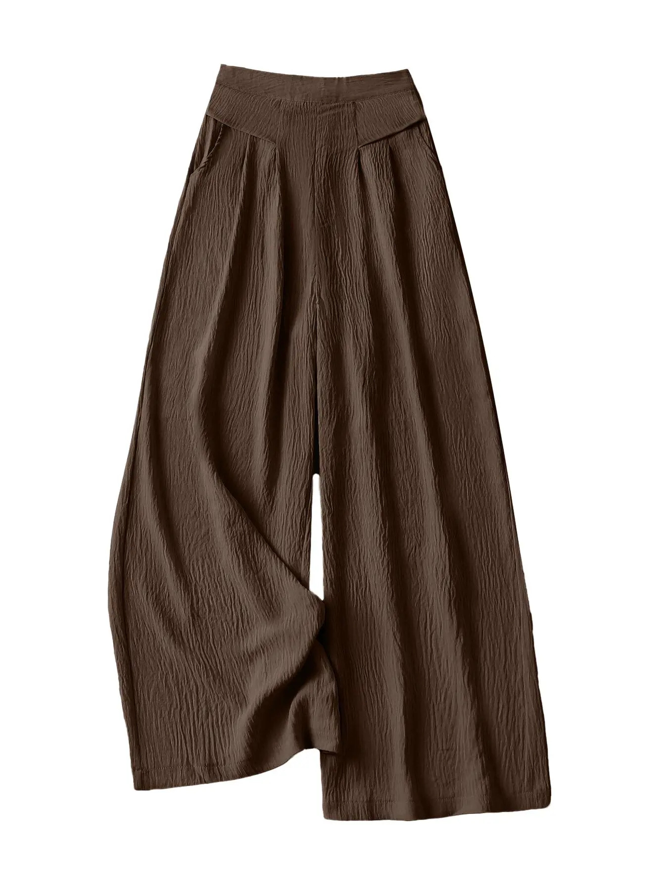 Women's High-Waisted Wide-Leg Pants Bottom, Casual Bohemian Boho Style, Loose-Fitting, Spring & Fall, Plain Pattern, H-Type Silhouette, Folded Design, Bohemian Palazzo Trousers, Womenswear