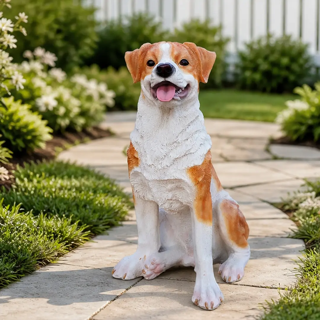 ARCH Lifelike Hound Dog Statue Realistic Resin Animal Figurine for Indoor Outdoor Garden Lawn Yard Home Decor Art Craft Gift Brown White 19.7in, Brown+White Color Options, Resin Material, Product Dimensions: 10.63 W x 13.78 D x 19.69 H in