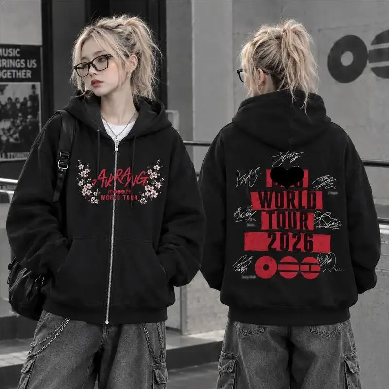 Retro ARIRANG Kpop Hooded Zip Sweatshirt | Kpop Merch, 2026 Kpop Tour Merch, Hoodie Zip Concert Outfit | Hooded Sweatshirt With Front Pocket, Casual Daily Streetwear, Zip Hoodie, Trendy Graphic Hoodies, Hooded Top, Music Fan Gift