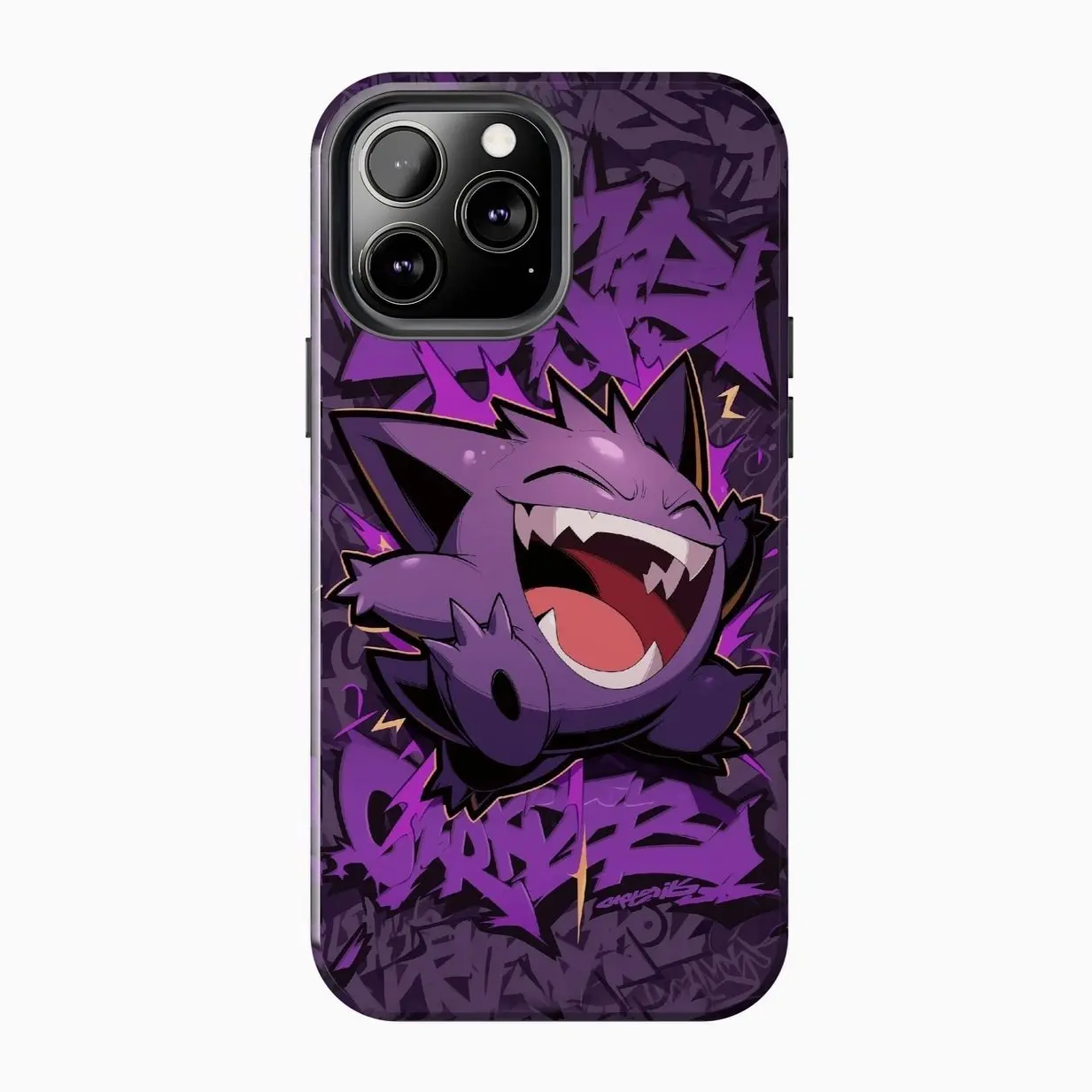 Dark Purple Shadow Monster G-Gengar P0kemon Phone Case for iPhone 17-7 Pro Max Plus & Samsung Galaxy S26-S21 Ultra Plus, Geometric Pocket Creature Art Cover Y