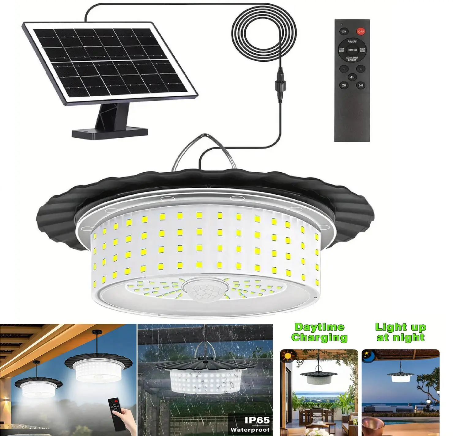 Solar Shed Light Outdoor Indoor 6500K 1200Lumen 244 LEDs Motion Sensor Pendant Light Solar Powered Lights Camping Plants Garage Waterproof Remote