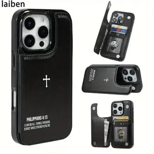 Bible Verse Cross Wallet Phone Case for iPhone 17/16/15/14/13/12 Pro Max/Pro/Plus/Air – PU Leather Card Holder