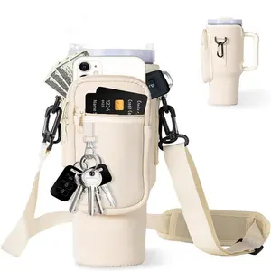 Tumbler Carrier Bag with Phone Pocket, 1 Count Portable Water Bottle Bag with Carabiner & Adjustable Strap, Summer Water Bottle Holder for Outdoor Sports, Drink Protector