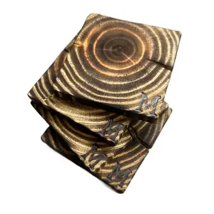 Set of 4 Burnt Wood Coasters - Tableware & Wooden Stylish Cover Aesthetic