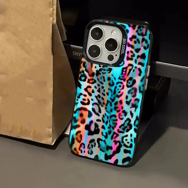 Colored Leopard Pattern Case for iPhone 17 Pro Max 16 Plus 15 14 13 12 11 Air E Shockproof Non Slip Military-Grade Protection slim Cover