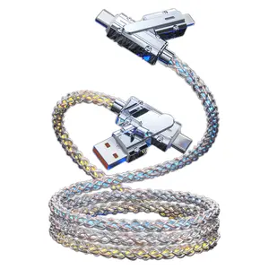 4-in-1 Colorful LED USB-C Charging Cable, 60W Fast Charge & Data Transfer, USB/Type-C/Lightning Compatible with iPhone 16/15, iPad, Samsung & More