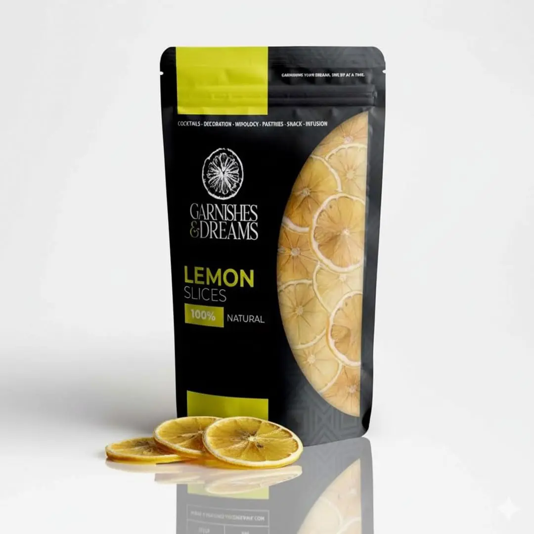 Garnishes & Dreams Dehydrated & Dried Yellow Lemon Slices – Bright Classic Citrus for Cocktails, Tea, Mixology & Pastries, Natural Edible Garnish, No Sugar Added