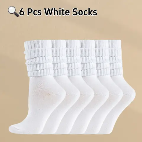 6 Pairs  Minimalist Stacked Crew Socks Pure White Calf Socks Cozy Versatile Warm Socks  for Casual Outings