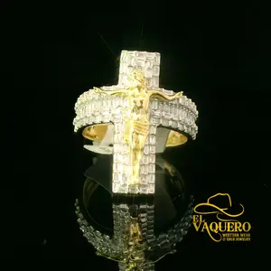 14K Gold Crucifix Ring with Natural Diamonds