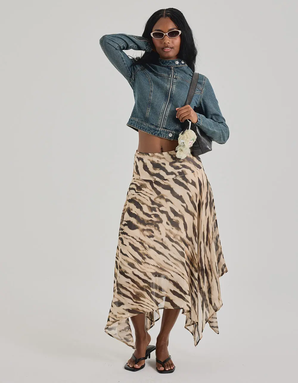 WEST OF MELROSE Asymmetric Animal Print Womens Midi Skirt