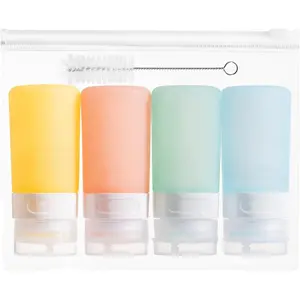 Condiment Squeeze Bottles for Sauces, 2-oz Mini Silicone Salad Dressing Container to Go with Reusable Sandwich Bag, Leakproof Ketchup Bottle for Bento Lunch Box, 4 Pack, Candies