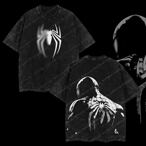 BoldThreads Spidey Hero Dark Mutation Shadow Wallcrawler Symbiote Edition Double Printed Oversize Lightweight Acid Washed Tee Graphic Design Top 100% Cotton 250gsm Streetwear Superhero Movie T-Shirt Clothes Hoodies Menswear