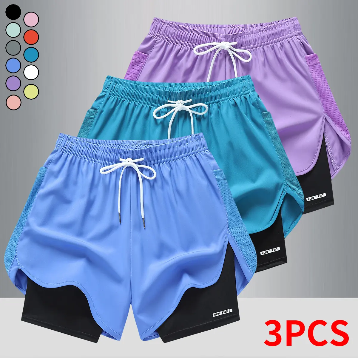 Women's Breathable Athletic Shorts Set of 3 - Quick-Dry Lightweight Performance Shorts, Mesh Fabric, Double-Layer, Loose Athletic Fitted, for Womens Fitness Sports Training, Family Outdoor Activities