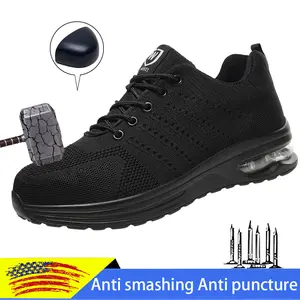 Work Safety Shoes Men Lightweight Indestructible Work Sneakers Security Steel Toe Shoes Safety Protective Boots Black Mesh Breathable Shoes Slip-resistant shoes Anti-Punctur Anti shock Protective Boots