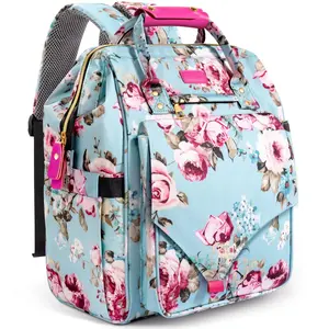 Diaper Bag Backpack, Large Capacity Multifunction Nappy Bags,   Bag Floral Insulated Sturdy Travel Maternity  Pack for  Girls with Diaper Pad Bottle Bag (Rose Flower)