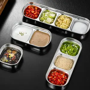 1pc Stainless Steel Flavor Dish Dipping Dish, 1/2/3/4 Grid, Hot Pot Seasoning Dish Sauce Dish, Rotisserie Tableware, Dipping Container