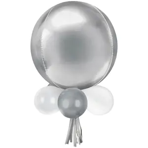 Class 101 - Round Pearl Foil & Latex Balloon Chandelier, Silver/White, 16x26-in, 16-pk, for Birthday Party