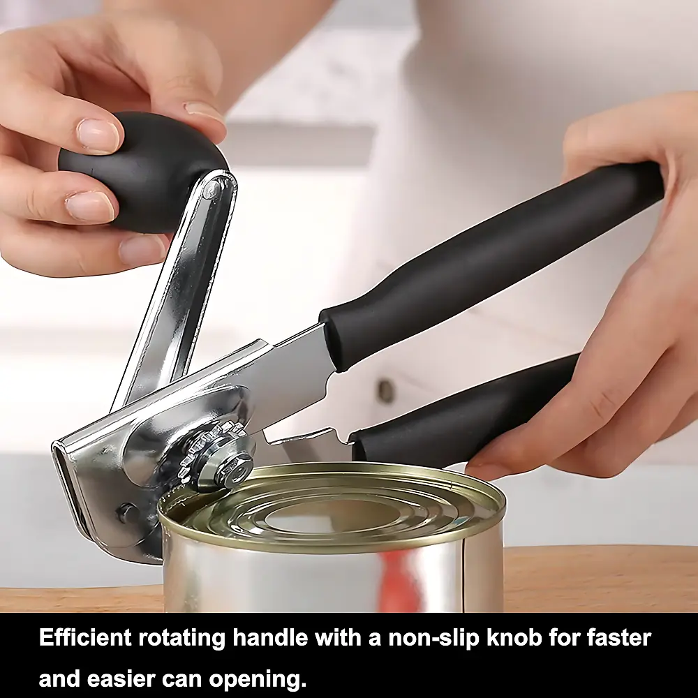 Manual Can Opener with Soft Handles, Heavy Duty Commercial Can Opener with Easy-Turn Crank, Rubber-Coated Long Handles for Seniors, Restaurant Kitchen Can Opener,home essentials