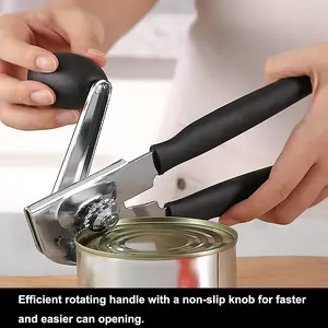 Manual Can Opener with Soft Handles, Heavy Duty Commercial Can Opener with Easy-Turn Crank, Rubber-Coated Long Handles for Seniors, Restaurant Kitchen Can Opener