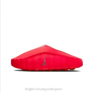 Vibrant Red Thick-Soled Mule Slides, Orange Cushioning Massage Outsole, Perforated Upper, Pre-Game Recovery Tech Slides