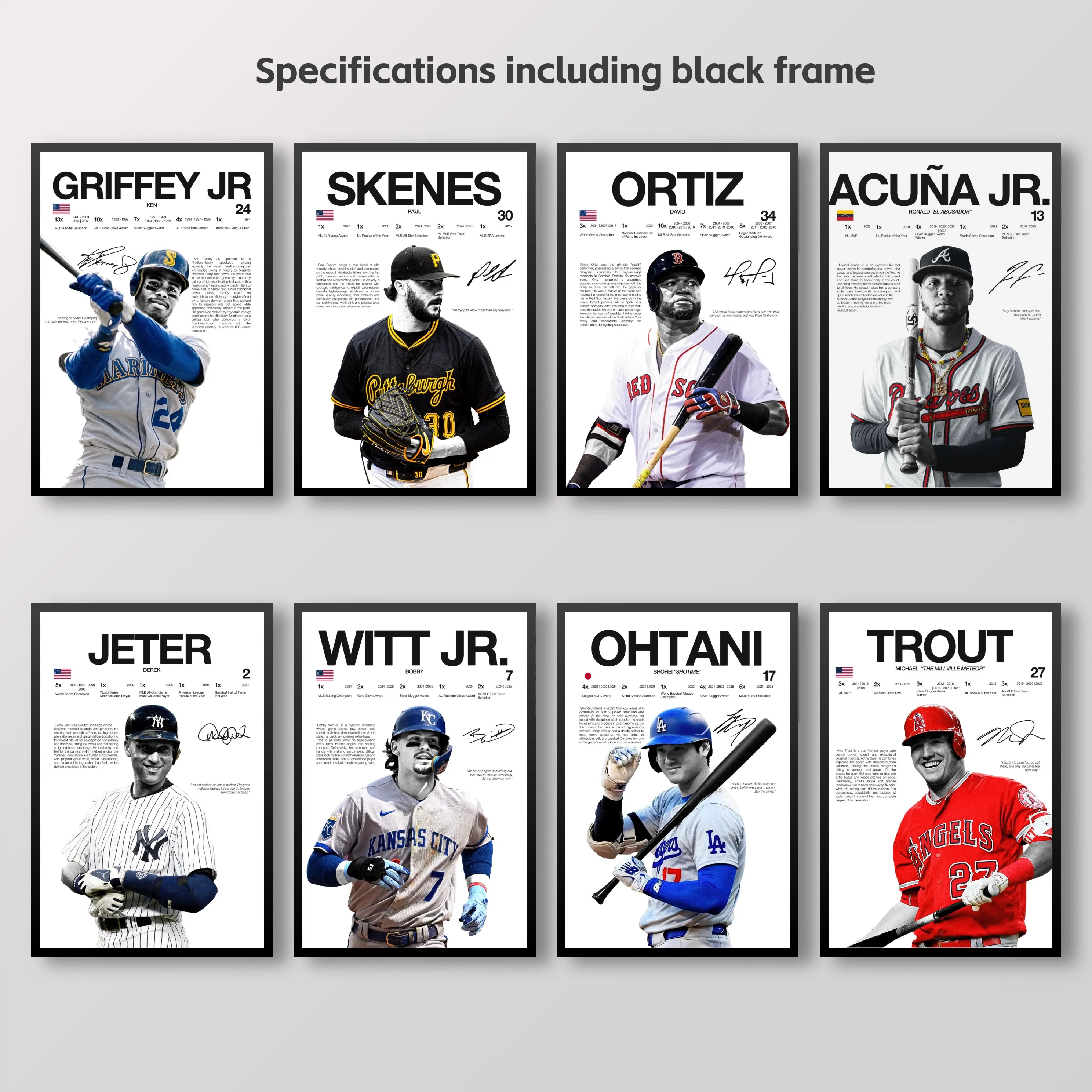 MLB Star Series Canvas Posters - Baseball Wall Art Prints with Griffey, Skenes, Ortiz, Acuña, Jeter, Witt, Ohtani, Trout - Home Decoration, Room Decor & Gifts for Baseball Fans