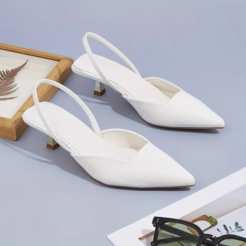 Women's Slingback Kitten Heeled Sandals, Elegant Solid Color Pointed Toe Slip On Shoes, Fashion Banquet Dress Shoes for Koningsdag/King's Day