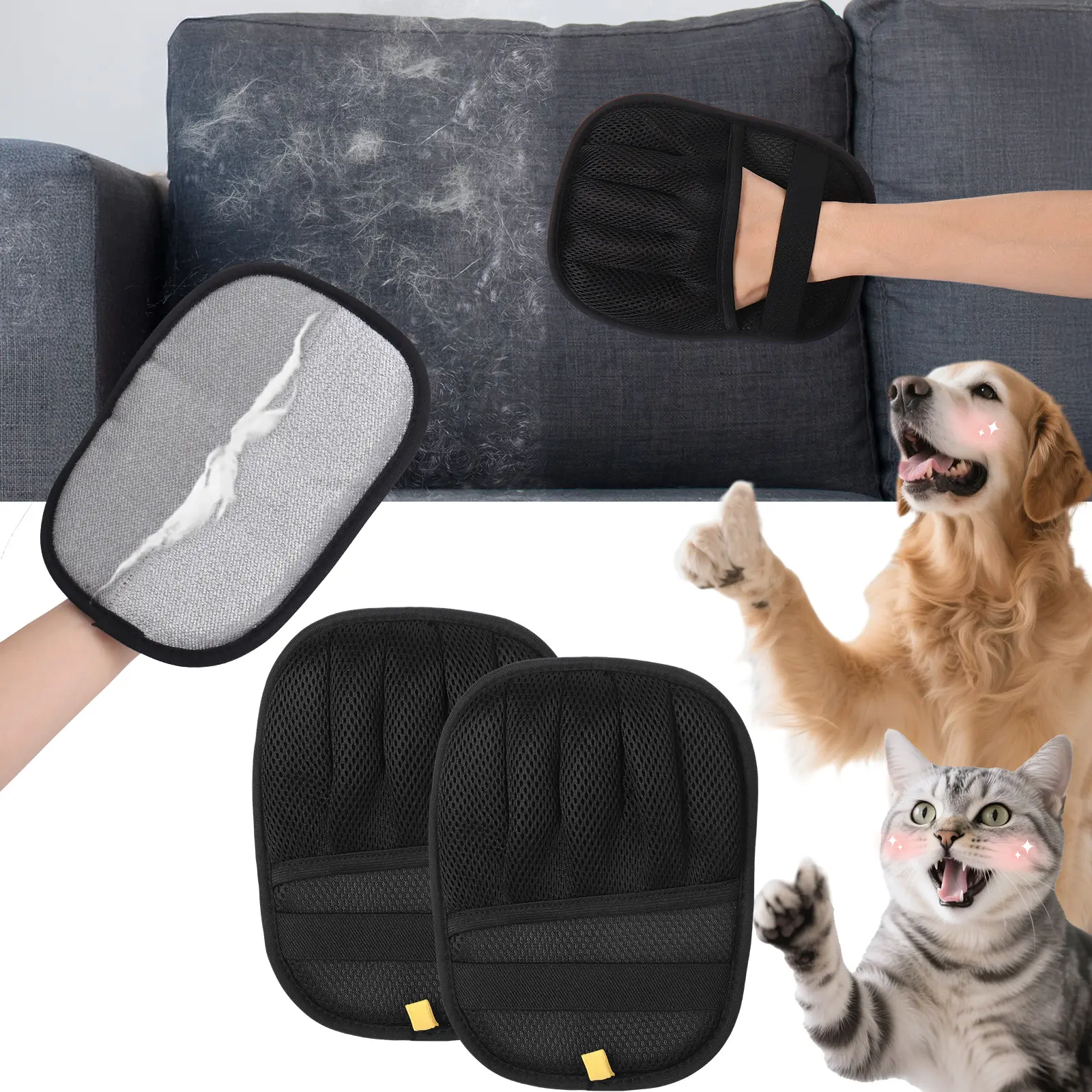【Mity rain】Pet Hair Remover,Reusable Electrostatic Pet Hair Removal Gloves,Five-fingered hair-removing gloves,Comfortable to wear,Tangles, loose hair, flea removal,Reusable Cat&Dog Hair Remover for Couch, Furniture, Carpet, Car Seat, Pet Grooming Gloves