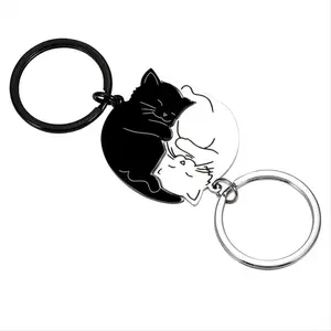 Couple Gift Keychain Cute Valentine's Day Gifts for Him Her Cat Lover Best Friend Husband Wife Birthday Christmas New Year Home Use Metal Black Stainless Steel Matching Design