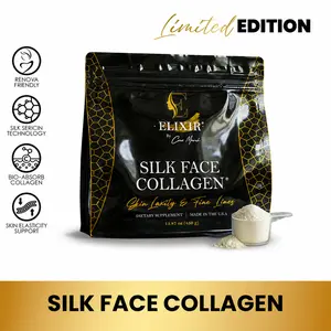 Coco March Silk Face Collagen - Formulated for Face & Neck | Sericin-Activated Ultra Low Molecular Weight Collagen – Supports Skin Elasticity and Smooth Appearance – 14g Protein – 15.87 oz (450g) NO Taste-Dissolves Instantly