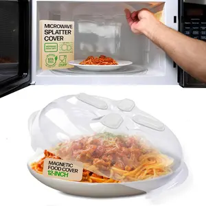 Magnetic Splatter Cover, 12-Inch Clear BPA-Free Food Lid, Vented Plate Guard with Steam Vents, Anti-Splash Microwave Lid, Dishwasher Safe, Space-Saving Magnetic Storage - Ivory White
