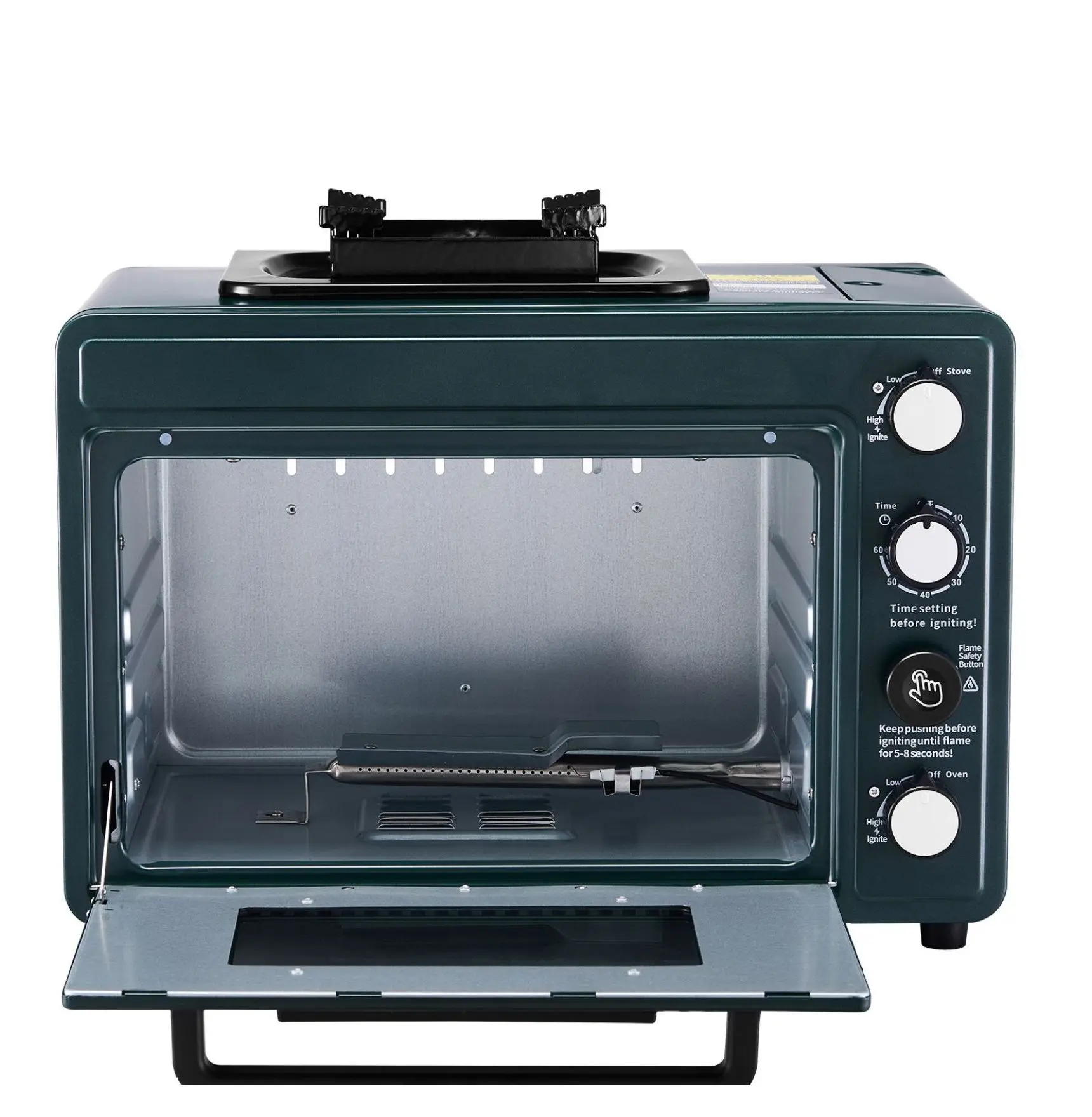 Outdoor Oven Camping Stove Combo, Portable Gas Oven with 60-Minute Timer, Adjustable Flame, Windproof, Grill Shelf & Tray for Backyard Picnic Default