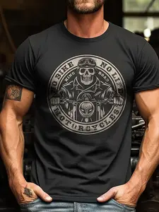 S No Bike No Life Motorcycle T T Shirt Petrol Head Design with Motorcycle Logo Skull Helmet Emblem Comfortable Short Sleeve Crew Neck Tee Slight Stretch All Season Casual Top for Mo Breathable Sweat Wicking and Soft Suitable for Daily Commutes