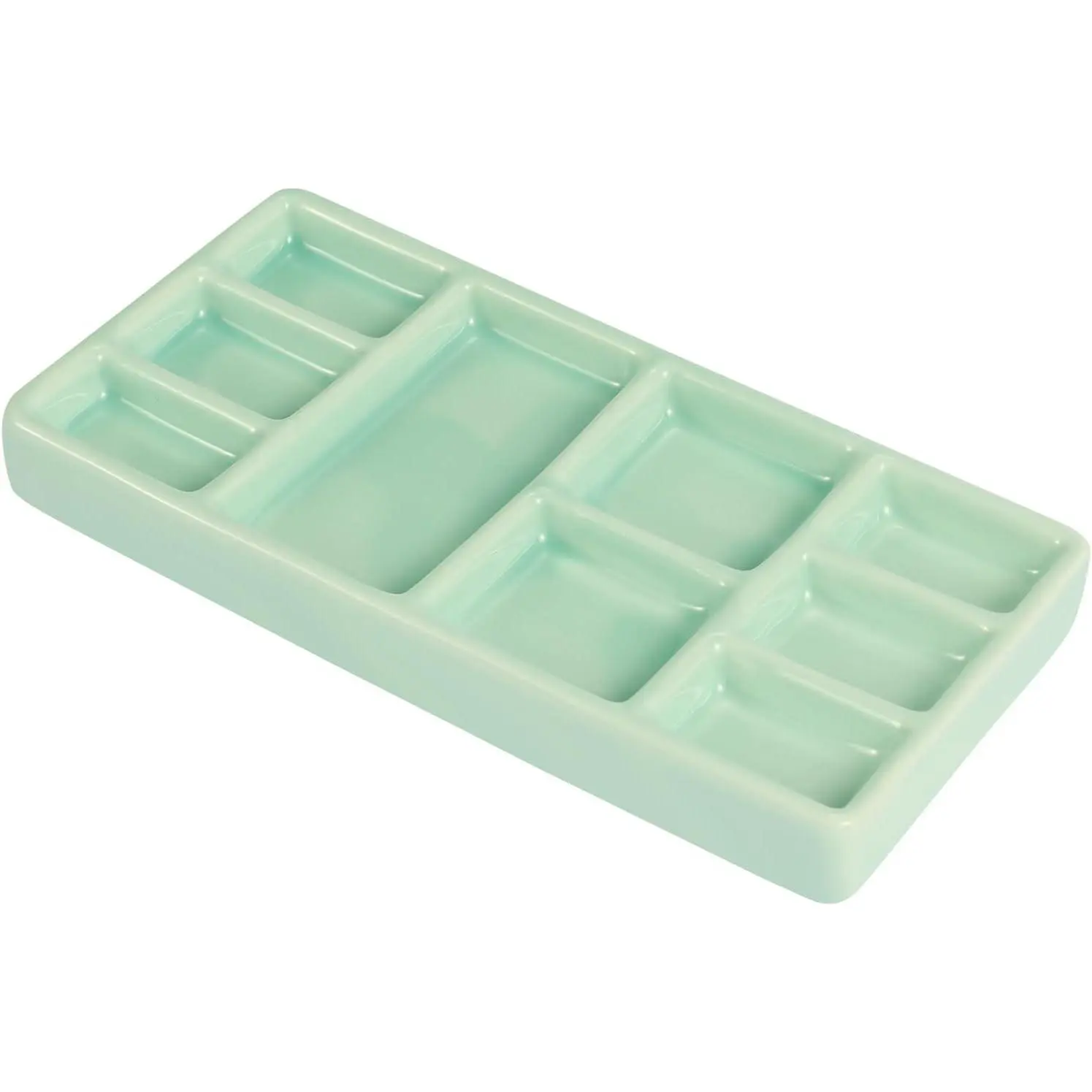 10 Well Ceramic Artist Paint Palette with Mixing Tray for Painting and Craft Projects Green