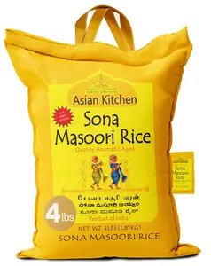 Asian Kitchen White Sona Masoori Aged Rice 4lbs (1.81kg) Short Grain Rice ~ All Natural | Gluten Friendly | Vegan | Indian Origin | Export Quality