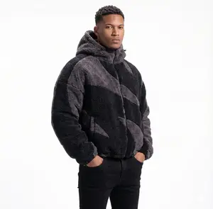 Men’s Graphic Sherpa Jacket | High Neck Fluffy Zip-Up Hoodie | Y2K Streetwear Winter Coat