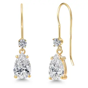 Gem Stone King 14K Yellow Gold Teardrop Gemstone Birthstone Dangle Earrings for Women | Pear Shape 8X5MM and Lab Grown Diamond Accent | Jewelry Gifts for Mom Wife Her