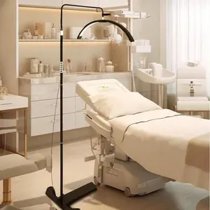 Professional LED Lash Light for Eyelash Extensions, 23 Inch Half Moon Floor Lamp with Phone Stand, Dimmable 3 Color Temperatures & 360° Rotation