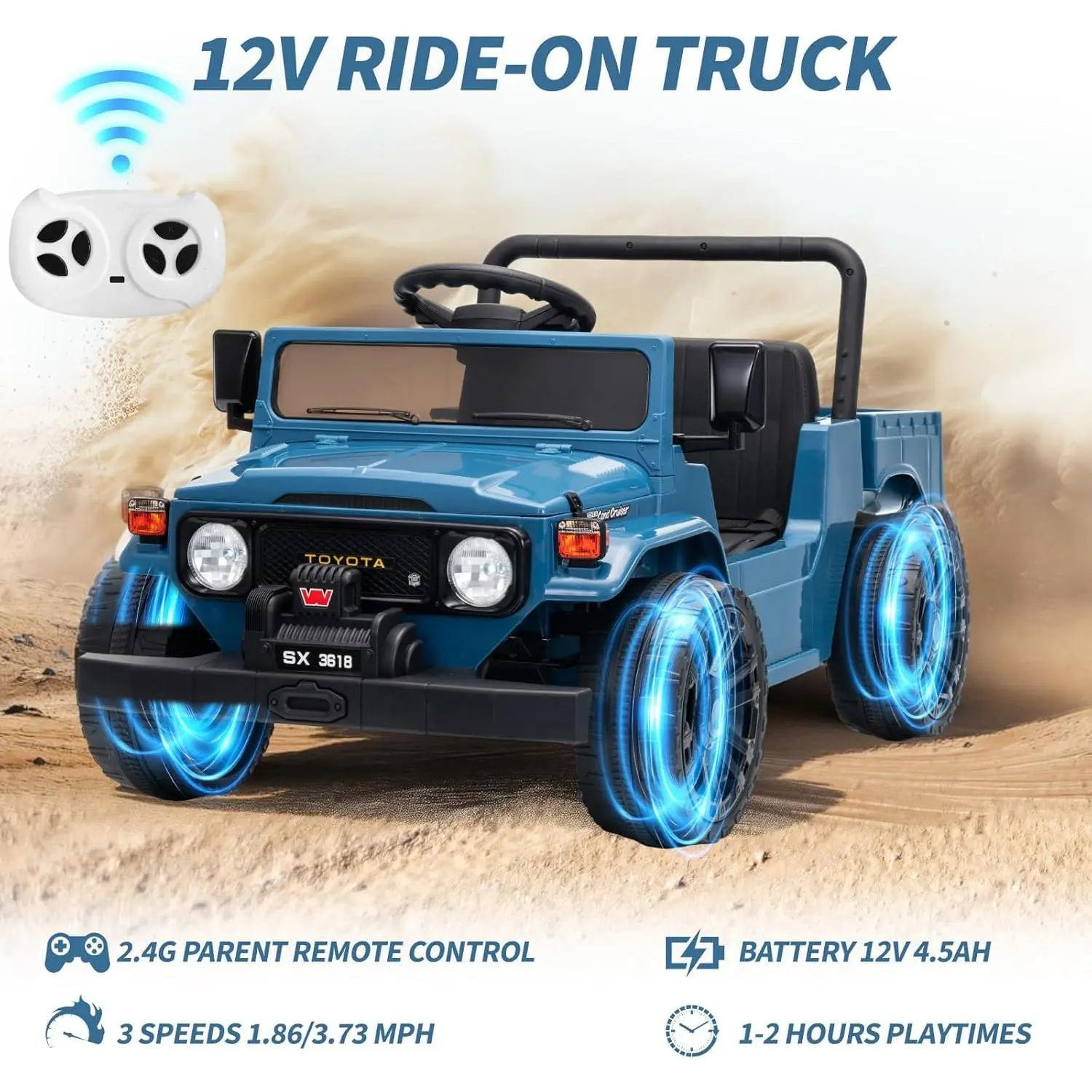 Flash Sale toy Items 12V Licensed Toyota Electric Ride-On Truck, Battery-Powered Kids Car with 2.4G Remote Control, Bluetooth, LED Lights, Truck Bed Storage, Soft Braking & Suspension System