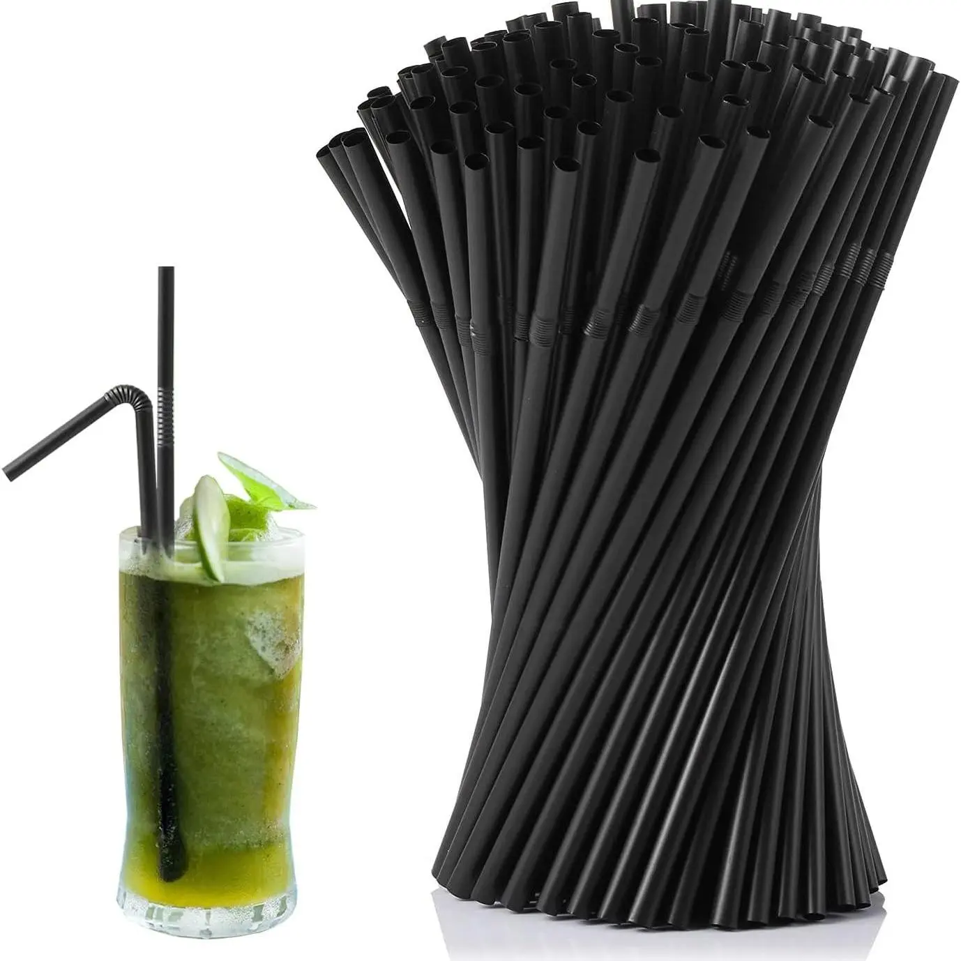 Plastic Flexible Bendable Drinking Straws, Diameter 5mm, Length 21cm (8.27 Inches), 100 Pack, Disposable Thick Straws for Parties, Home Bar Accessories