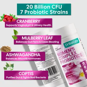 Drbiocare Women's Probiotics – 20 Billion CFU, 7 Strains with Organic Prebiotics – Gut, Vaginal, Digestive, Immune, and UT Support – Cranberry & Ashwagandha – Bloat Relief & PH Balance