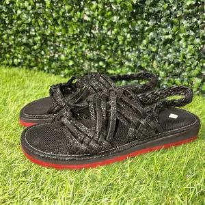 Mexican Sandals Huarache Black Woven Strap Comfortable Summer Footwear for Men and Women