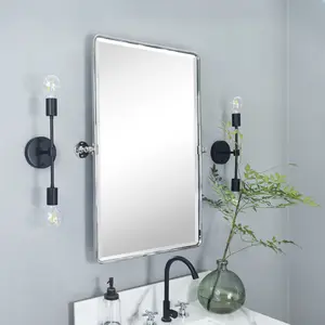 TEHOME Woodvale Rectangle Pivot Tiltable Metal Framed Vanity Beveled Mirror for Bathroom, Multiple Colors and Sizes