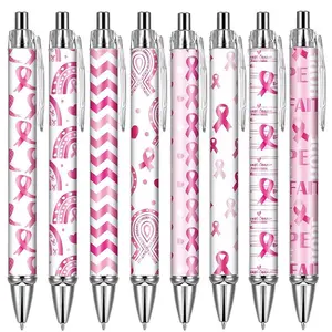 8/16/24 Pcs BallPoint Pen of Pink Ribbon, Motivational Pens, Black Ink Pens for Writing Fine Retractable Rainbow Pens, Inspirational Gifts for Women, Home, Office, Courage Inspirational, Party Gifts