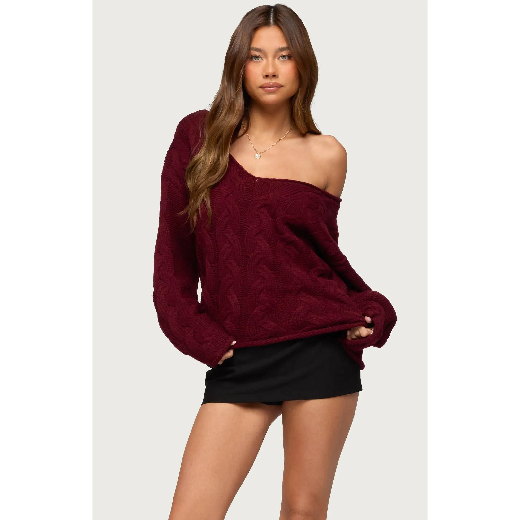 Edikted Women's Inga Oversized Cable Knit Sweater Edikted Women's Inga Oversized Cable Knit Sweater