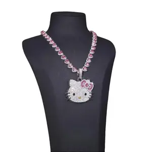SANRIO Hello Kitty Pink Studded Heart Necklace with Sparkling Rhinestones Exquisite Craftsmanship Elegant Design Perfect Gift for Fans