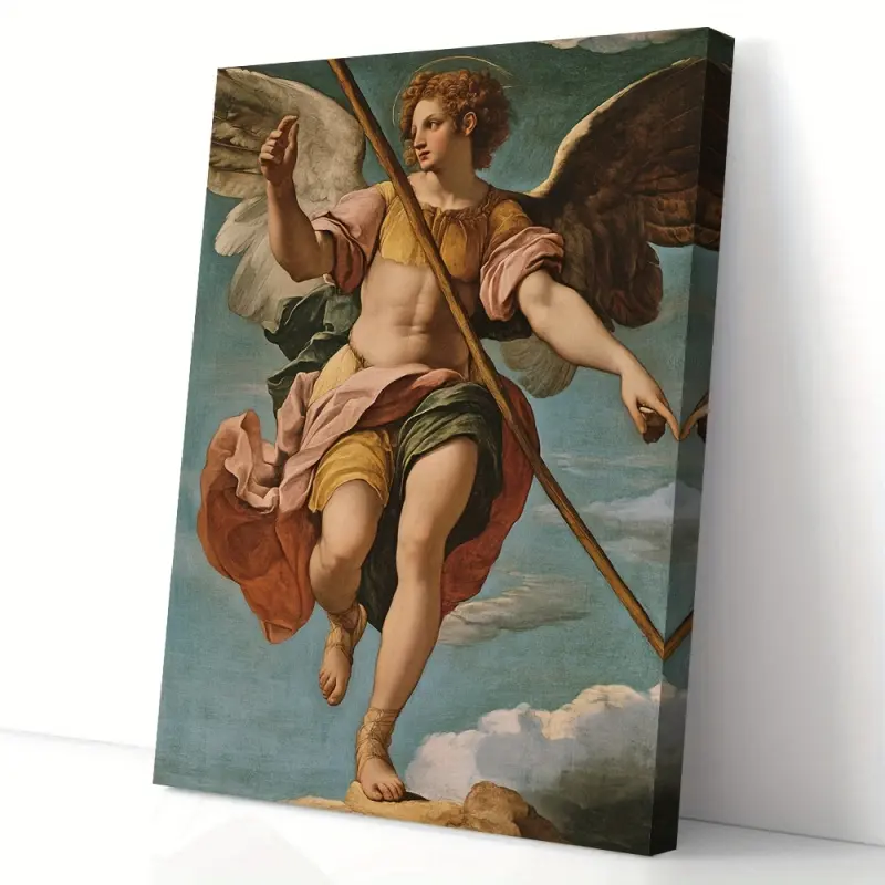 Raphael's Renaissance Masterpiece Canvas Art with Wooden Frame - 11.8x 15.7inch Angel Portrait, Vibrant Colors and Detailed Anatomy, Perfect for Bedroom and Living Room Home Decoration, Bedroom Wall Art| Classical Works| Wooden frame art, 2D flat surface,