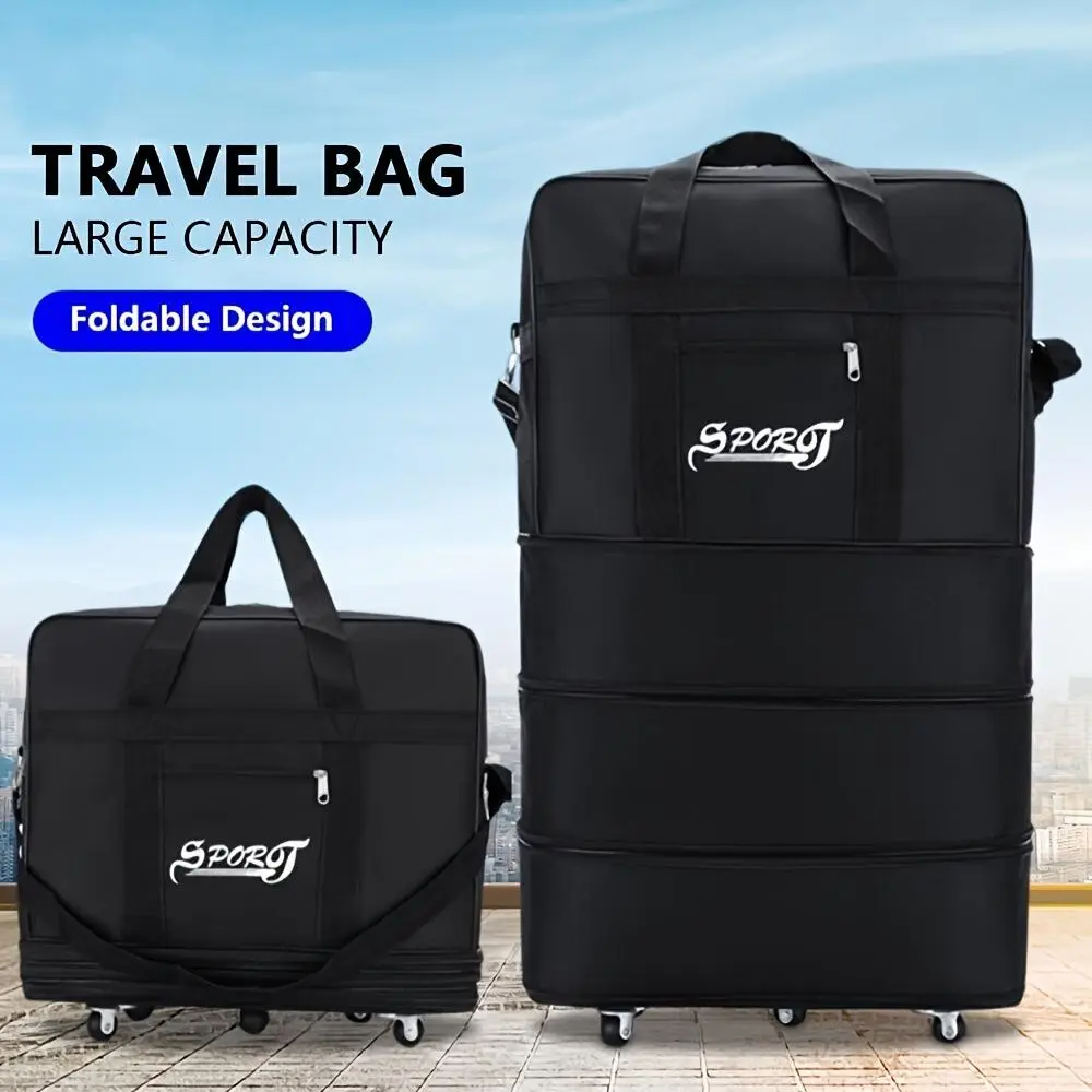 32in 42in Expandable Folding Luggage Bag Suitcase Collapsible Rolling Travel Duffel Bag for Men Women Suitcase with 5 Wheels Black