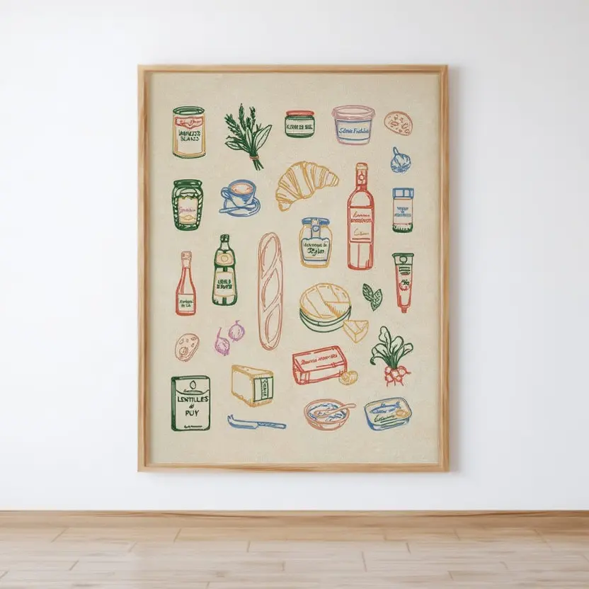 French Pantry Wall Art Paris Bistro Kitchen Poster Food Illustration Print Home
