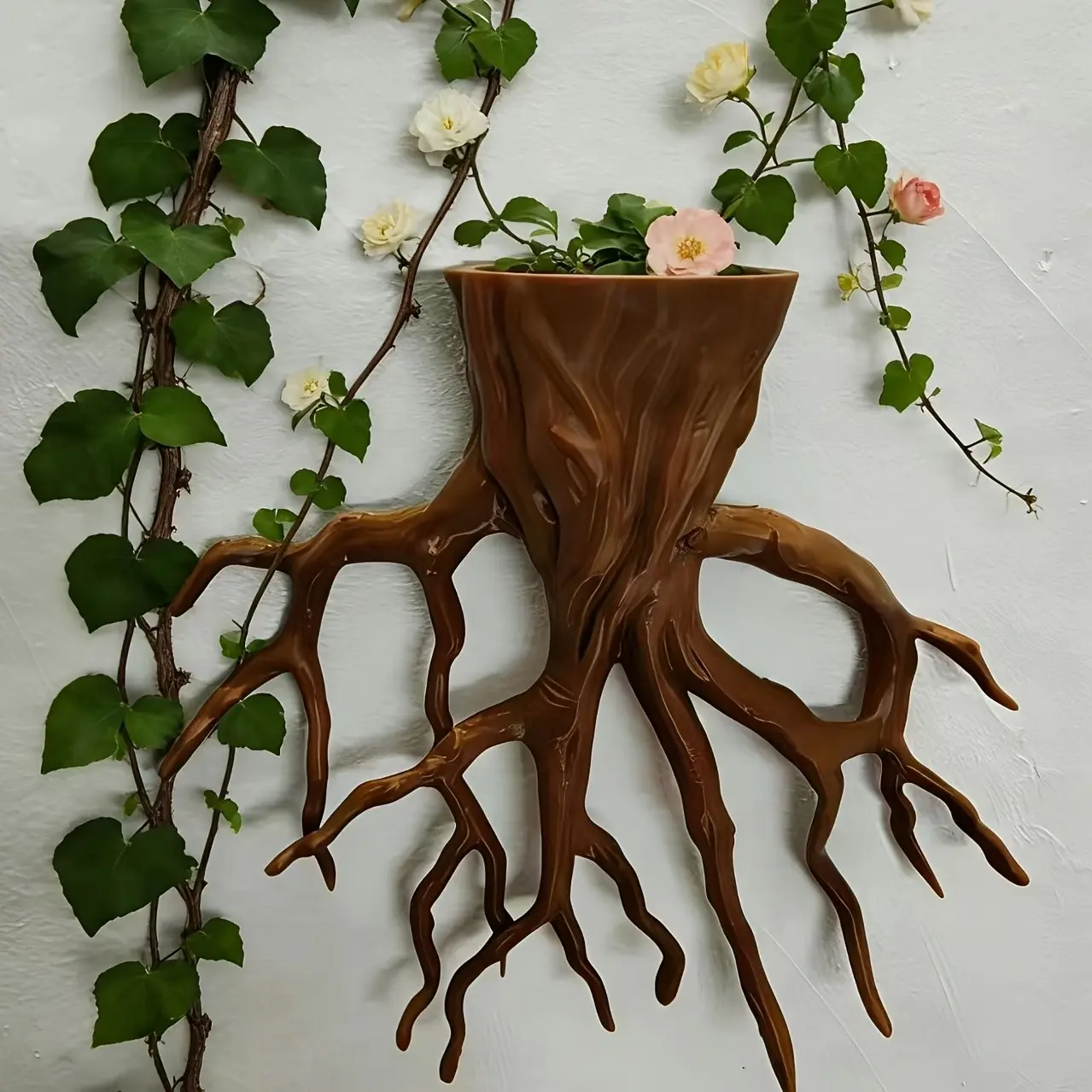 3D Printed Tree Root Hanging Planter, Creative Decorative Pot for Vines, Succulents, Small Plants, Indoor Outdoor Wall Fence Decoration, Planter Pots