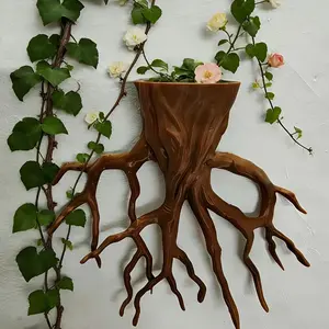 3D Printed Tree Root Hanging Planter, Creative Decorative Pot for Vines, Succulents, Small Plants, Indoor Outdoor Wall Fence Decoration